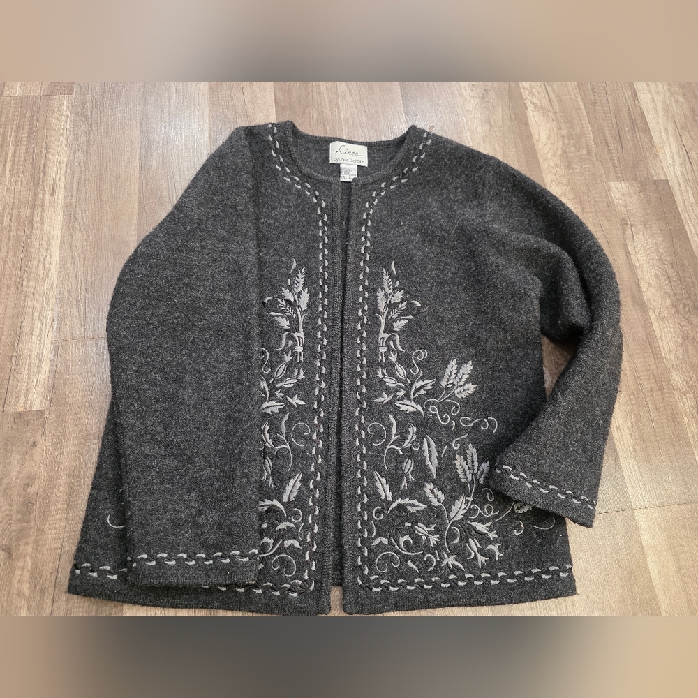 Louis Dell'Olio 100% Wool Cardigan Jacket Elegant Gray Embroidered Quiet Luxury